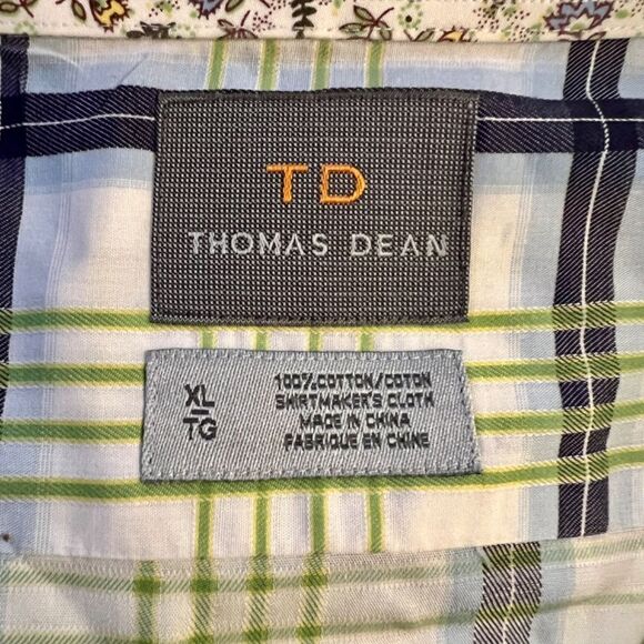 NWOT Thomas Dean‎ White Navy Green Blue Plaid Shirt w/ Floral Flip Cuff Size XL - Picture 6 of 6